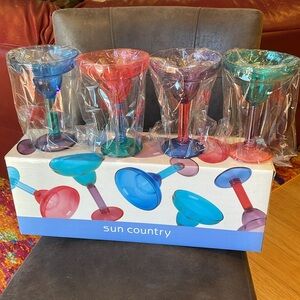 New set of 4 Sun Country Acrylic Tri-Color Margarita Glasses, 10 Ounces Each